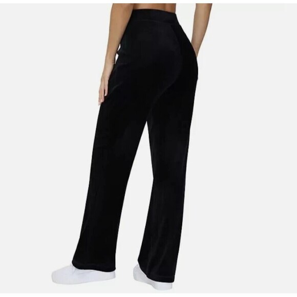 Juicy Couture Black Velour Trackpants XXL Y2K 90's Bling Logo on Hip - Picture 3 of 5